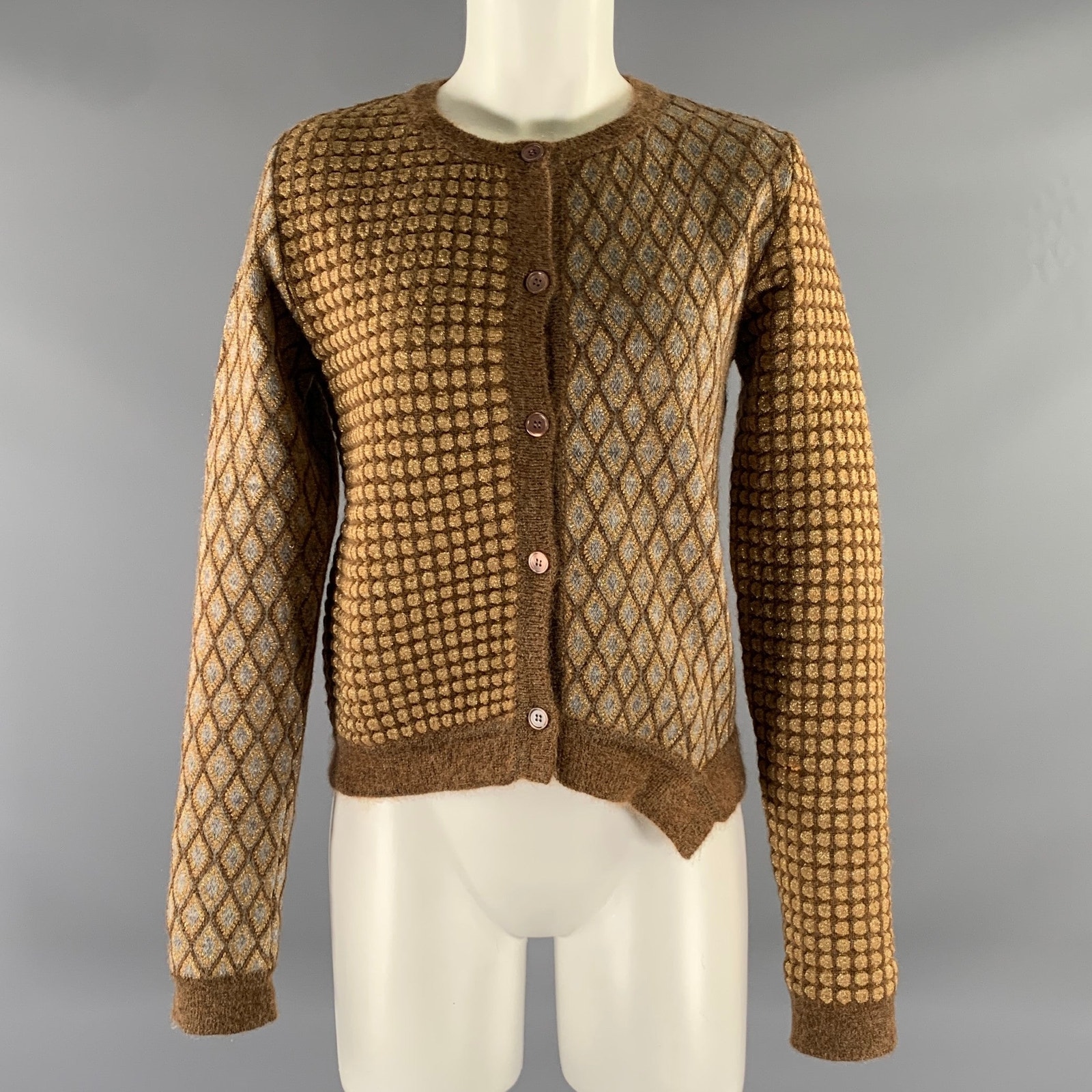 Marni Size 4 Gold Brown Mohair Blend Geometric Cardigan